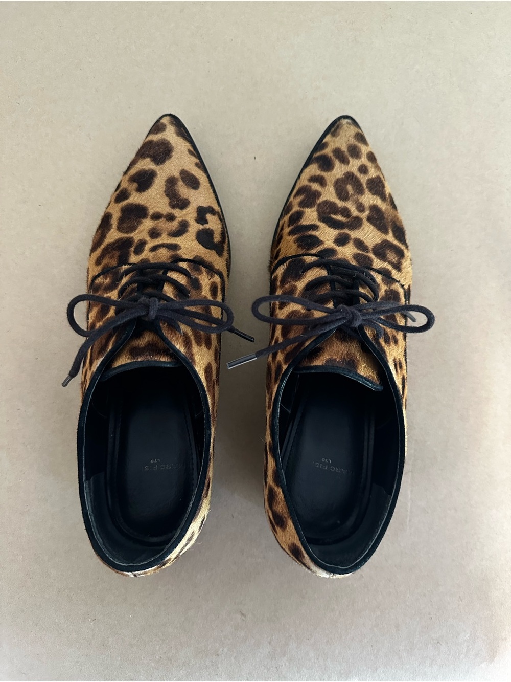 Marc Fisher Leopard Print Pointed Lace-Up Flats - Brown & Black